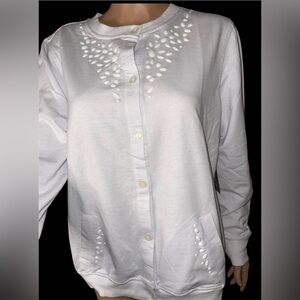 KIM ROGERS PETITE BUTTON DOWN CARDIGAN WOMEN WHITE COLOR LONG SLEEVE SIZE P XL